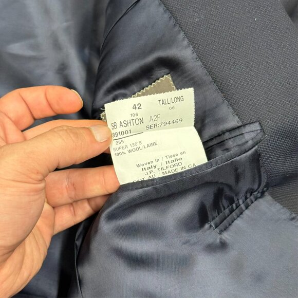 Samuelsohn Blazer Mesh Wool Blazer Super 130s Sport Coat Blue Full Canvas 42T - Picture 10 of 10